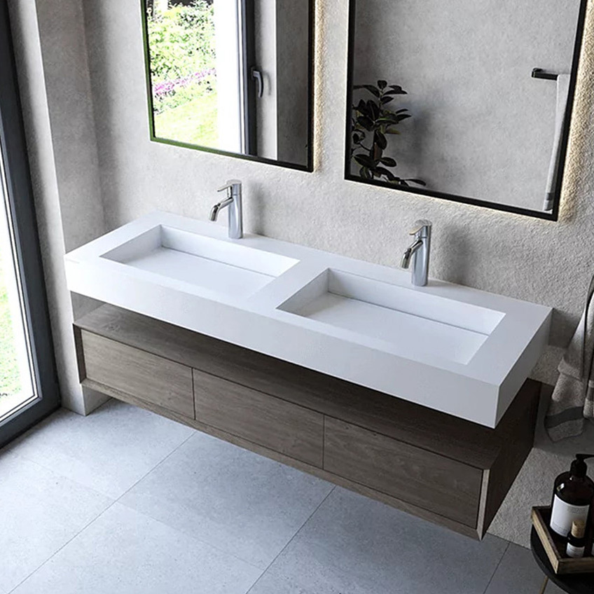 Cristalstone Linea Ideal umywalka 140x45 cm ścienna prostokątna podwójna biały U1400-2xMOLC/BO