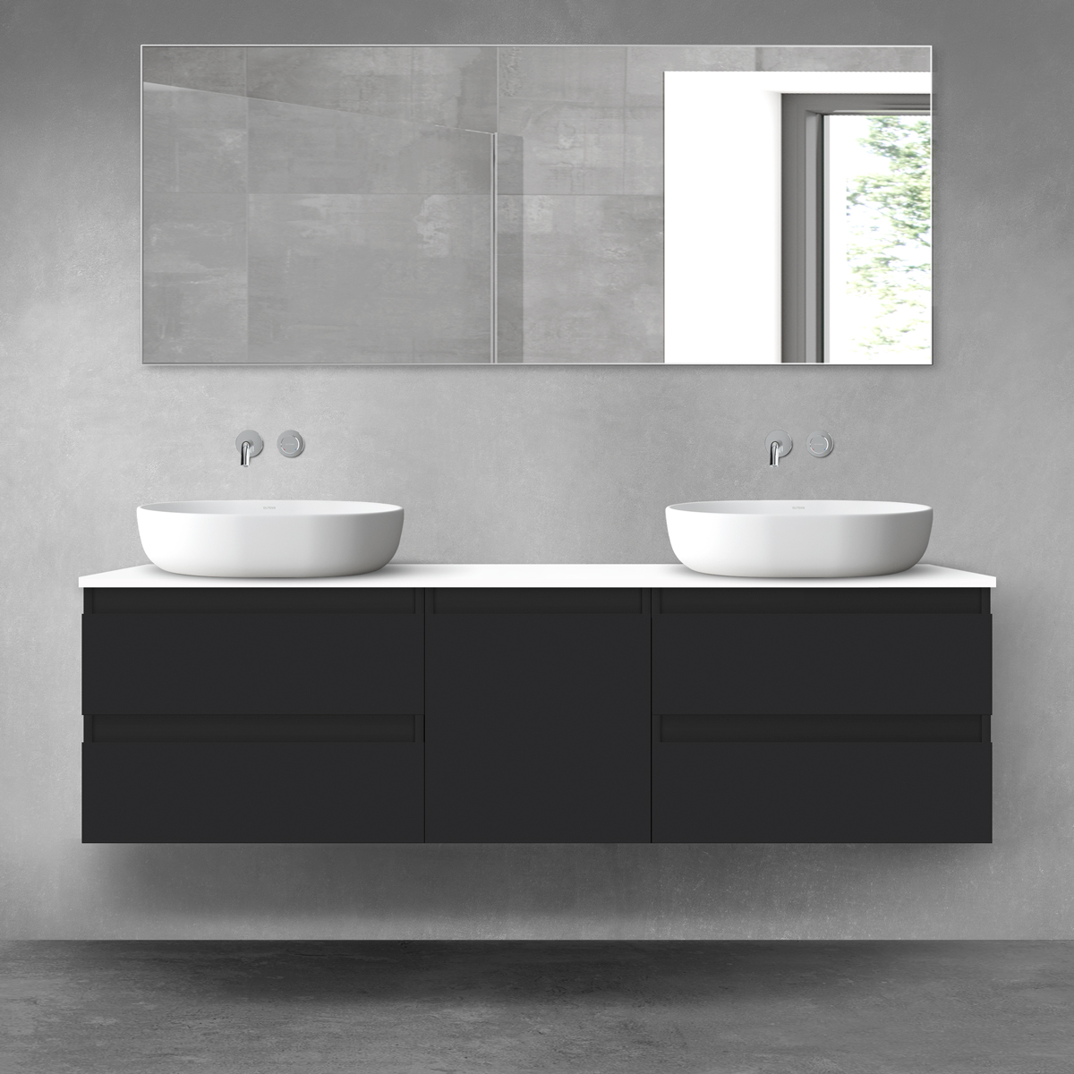 Oltens Vernal zestaw mebli łazienkowych 160 cm z blatem czarny mat/biały połysk 68405300 - Wysyłka w 24h