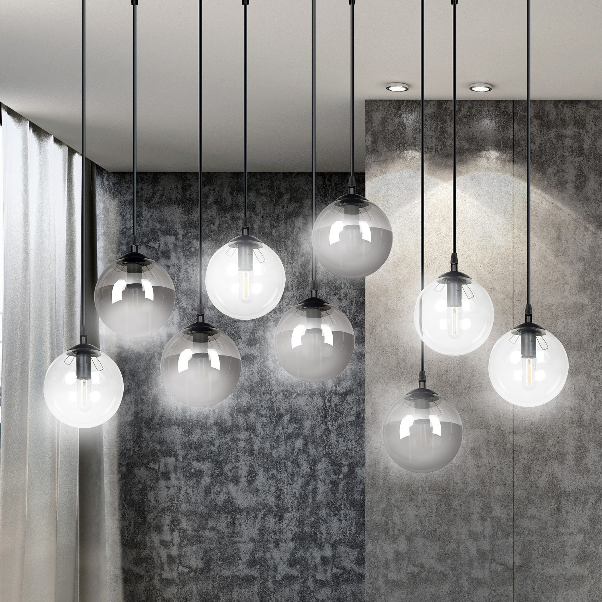 Emibig Cosmo lampa wisząca 9x10 W czarna-przezroczysta-grafitowa 714/9M2
