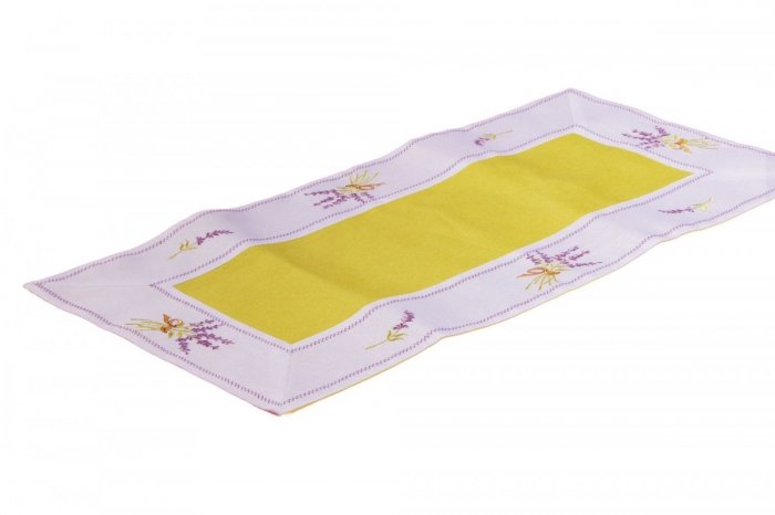 Ozdobny obrus haftowany rozmiar 70x140 cm Lawenda Kolor: biało-zielony