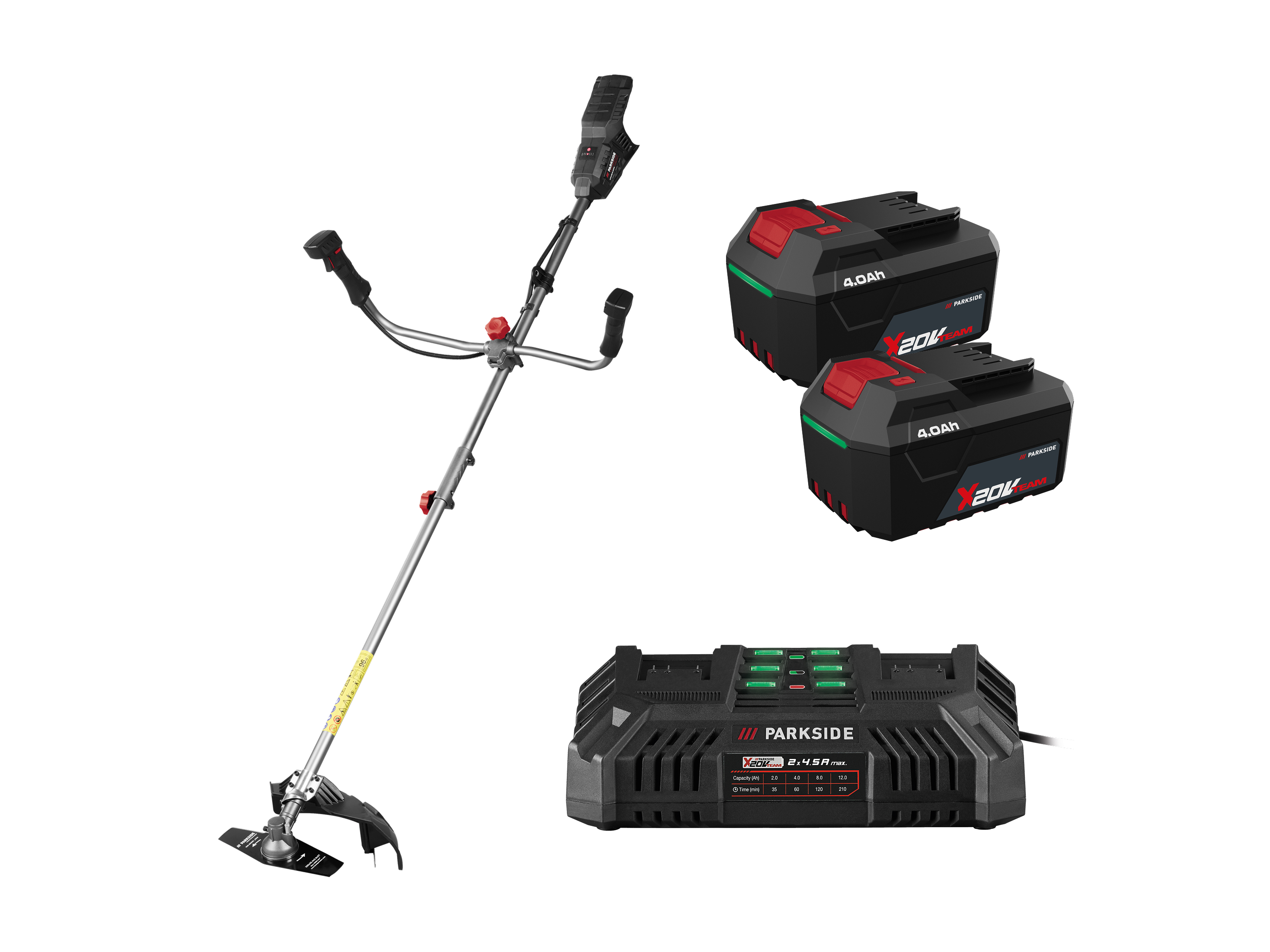 Parkside Performance Zestaw Akumulatorowa podkaszarka 2w1, 40 V z 2 akumulatorami, 4 Ah i podwójną ładowarką akumulatorową, 2 x 4,5 A