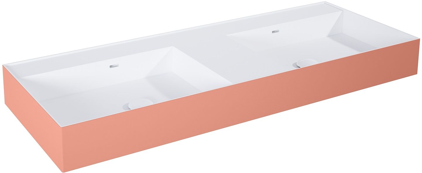 Darmowa Dostawa - Umywalka 120.5x45.5 cm prostokątna ścienna-podwójna biała-różowa Elita Level RE041461246020