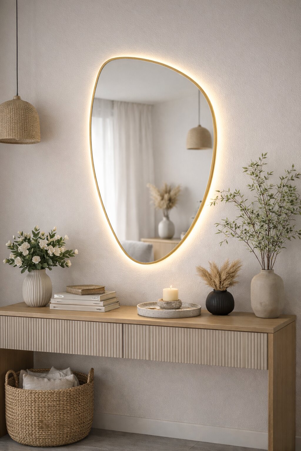 Darmowa Dostawa - Lustro 55x92 cm z oświetleniem złoty Baltica Design Stone Fluid 5904107932736