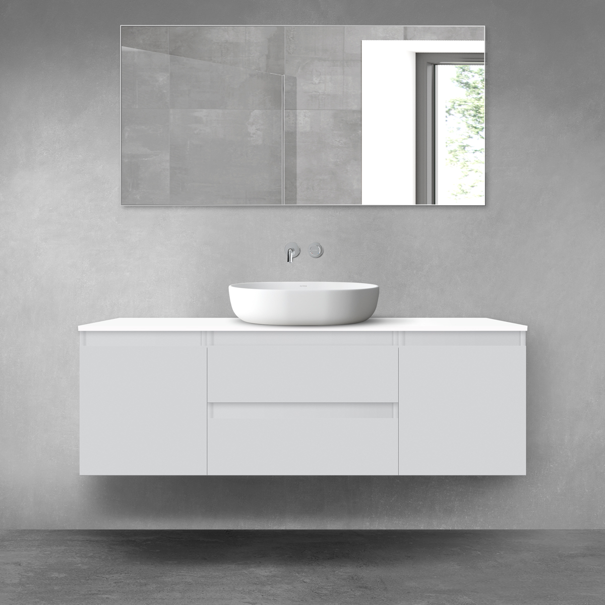 Darmowa Dostawa - Zestaw mebli łazienkowych 140x46.4x48.6 cm podumywalkowa wisząca biała-szara Oltens Vernal 68277700