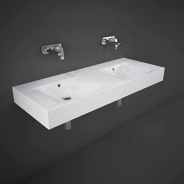 Darmowa Dostawa - Umywalka 121x46 cm prostokątna ścienna-podwójna biała Rak Ceramics Des DESWB12100AWHA