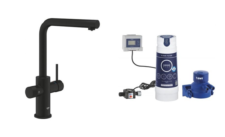 Darmowa Dostawa - Bateria kuchenna z filtrem stojąca czarna Grohe Blue Pure Minta abset11119