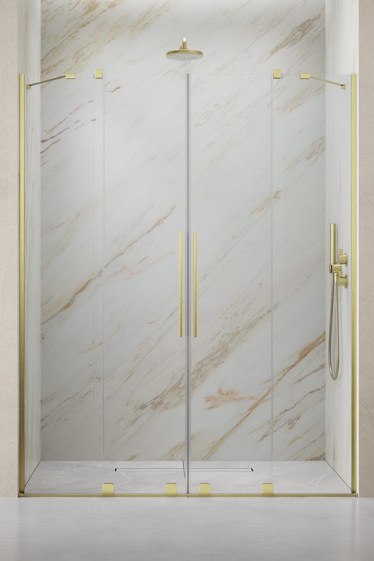 Darmowa Dostawa - Drzwi prysznicowe 43.8 cm rozsuwane Radaway Furo Brushed Gold DWD 101084389901