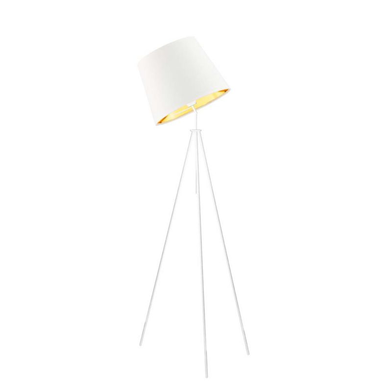 Lampa stojąca Volta Light Factory podłogowa przegubowa regulowana trójnóg z abażurem biały ze złotem stożek DECO 1szt.