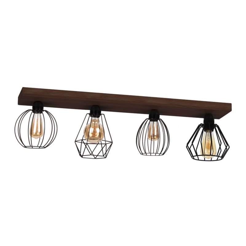 Drewniana Lampa Sufitowa SPOT Light 4xE27 Max.60W Drewno Sosnowe Orzechowe FSC z Czarnym Kloszem, 1 szt.