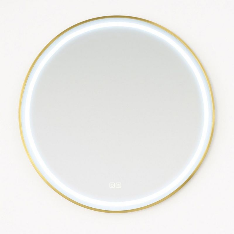Lustro podświetlane Cordia Plus Round Line Deluxe LED w złotej ramie 80cm, z włącznikiem dotykowym i matą grzewczą 1szt.