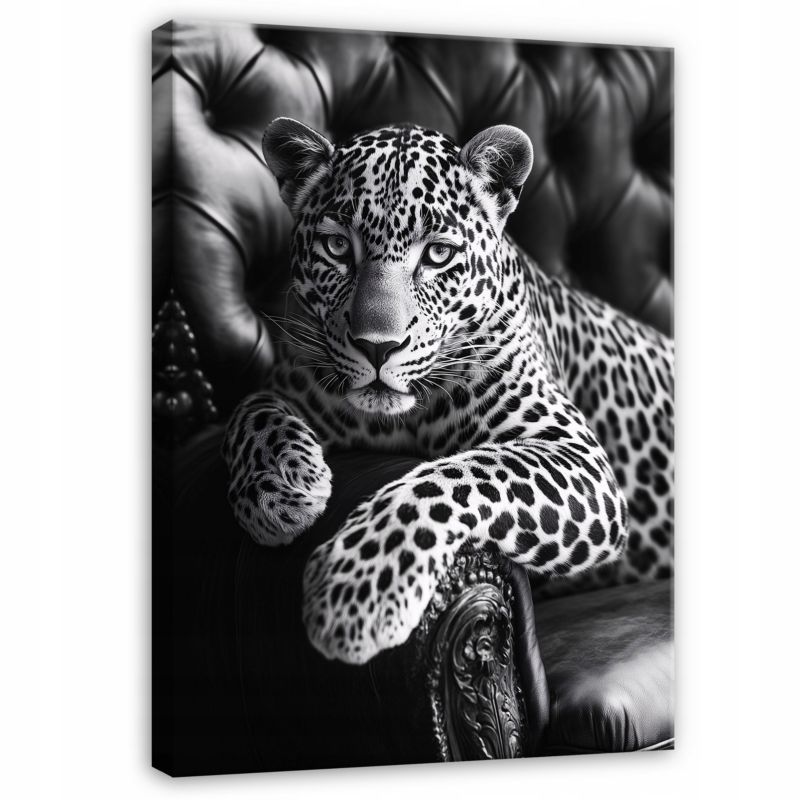 Obraz Jaguar Czarno Biały Na Płótnie Canvas WALLARENA 60x40 cm Dekoracja Do Sypialni Salonu Kuchni 1 szt.