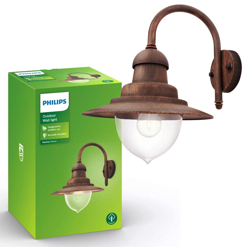Kinkiet Ogrodowy Raindrop Philips Lampa Elewacyjna Zewnętrzna Latarnia E27 IP44 Brązowa 1 szt.