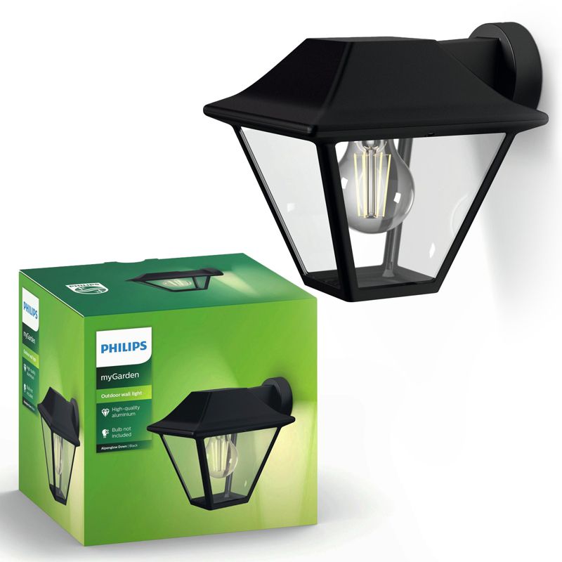 Kinkiet Ogrodowy Alpenglow Philips Lampa Elewacyjna Zewnętrzna Latarnia E27 IP44 Czarna 1 szt.