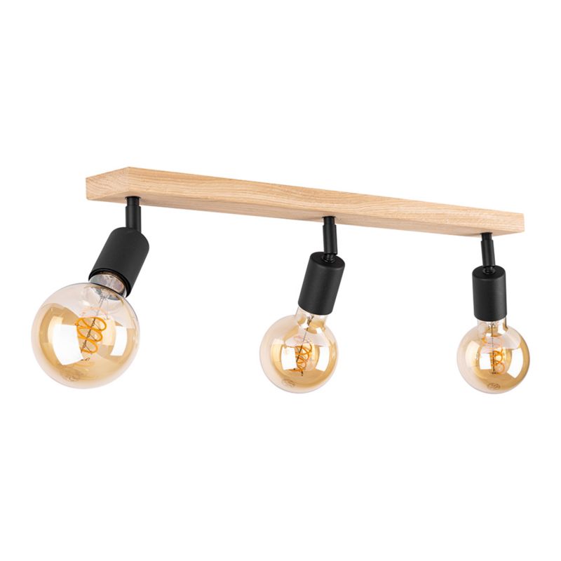 Drewniana Lampa Sufitowa SPOT Light 3xE27 Max.25W Dąb Olejowany FSC z Detalem Czerni, Polski Producent, 1 szt.