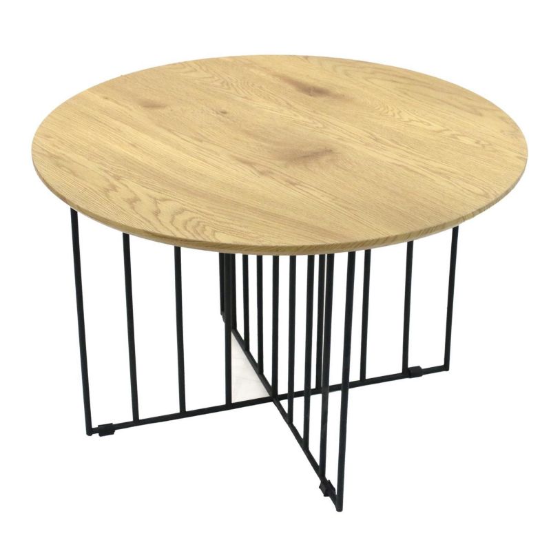 Stolik kawowy okrągły MAVERICK INTESI industrialny drewniany czarna metalowa podstawa 70 cm 1 szt.