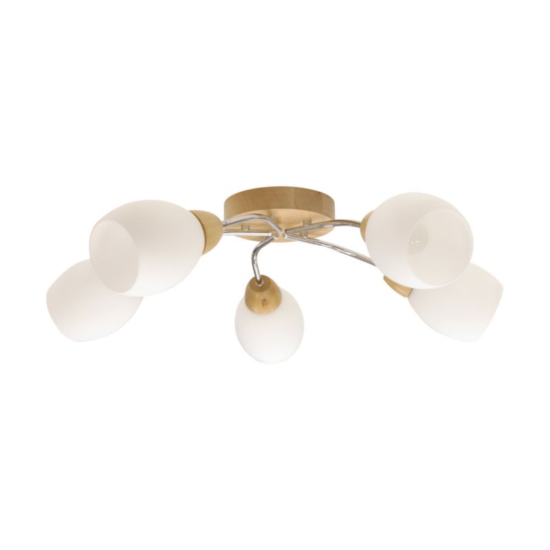 Drewniana Lampa Sufitowa SPOT Light 5xE27 Max.60W Naturalna Brzoza FSC z Białym Szkłem, Polski Producent, 1 szt.