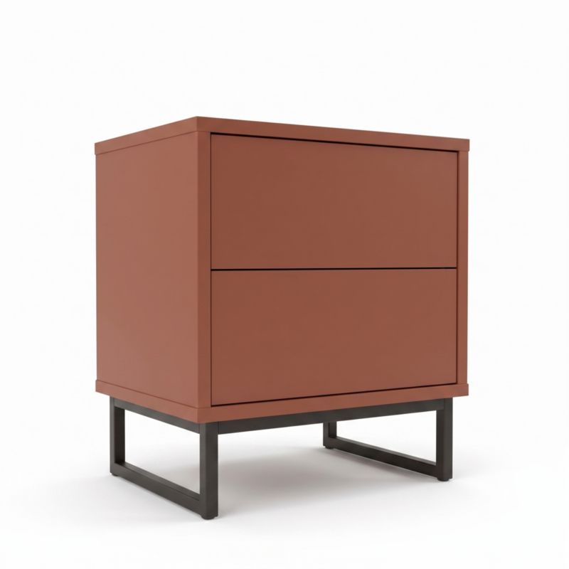 Stolik Nocny GENUA 43cm Czerwona Terakota Ceglasty Szafka Nocna Loft Boho PUSH TO OPEN Metalowy Stelaż 1szt.