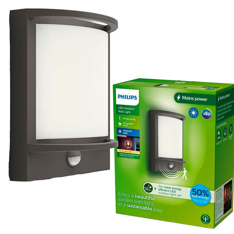 Kinkiet Ogrodowy Petronia Philips Lampa LED 3.8W 800lm 2700K z Czujnikiem Ruchu i Zmierzchu Antracyt 1 szt.