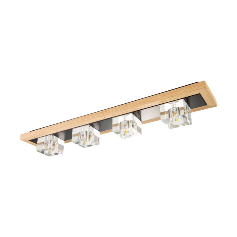 Drewniana Lampa Sufitowa SPOT Light 4xG4 2,5W Dąb Olejowany FSC z Akcentem Czerni i Transparentnego Szkła, 1 szt.