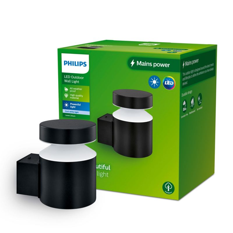Kinkiet Ogrodowy Laven Philips Lampa Elewacyjna Zewnętrzna LED 6W 720lm 2700K Czarna 1 szt.