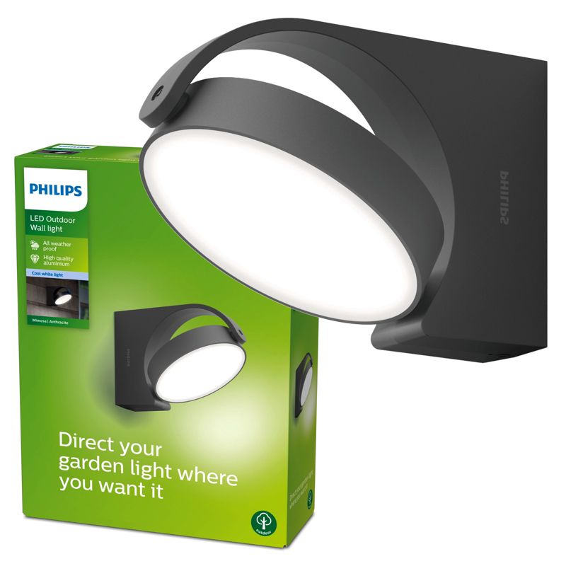 Kinkiet Ogrodowy Mimosa Philips Lampa Elewacyjna Zewnętrzna LED 7W 680lm 4000K IP44 Antracyt 1 szt.