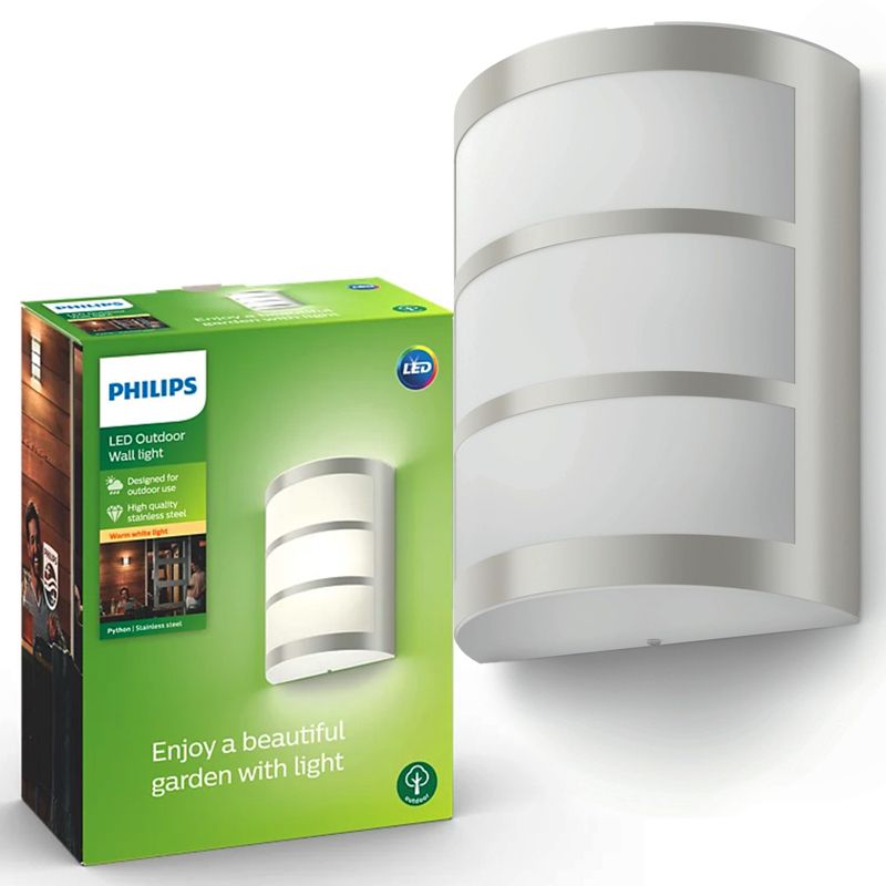 Kinkiet Ogrodowy Python Philips Lampa Elewacyjna Zewnętrzna LED 6W 600lm 2700K IP44 Srebrna 1 szt.