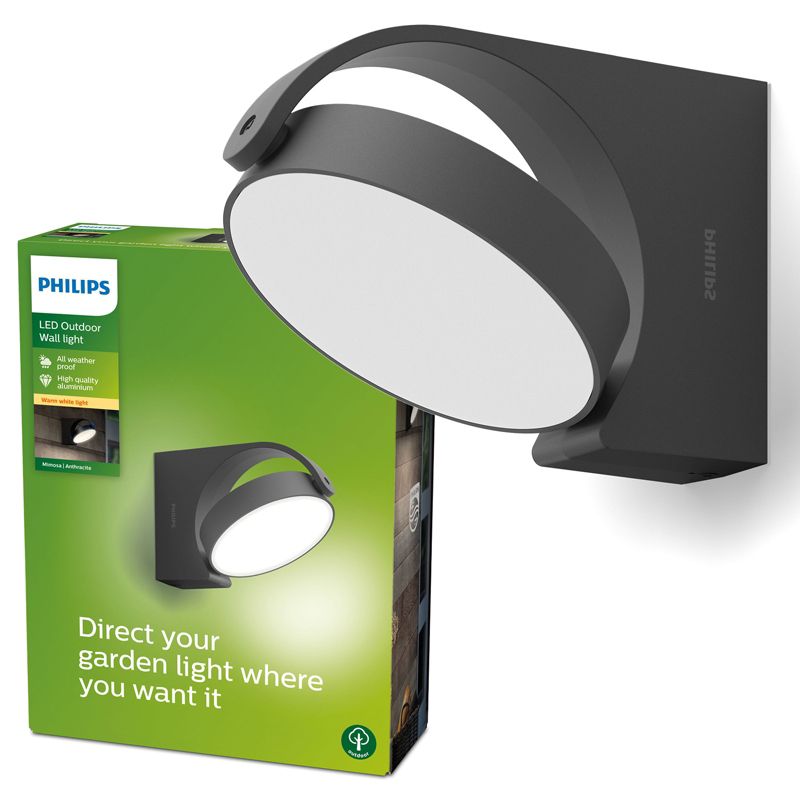 Kinkiet Ogrodowy Mimosa Philips Lampa Elewacyjna Zewnętrzna LED 7W 600lm 2700K IP44 Antracyt 1 szt.