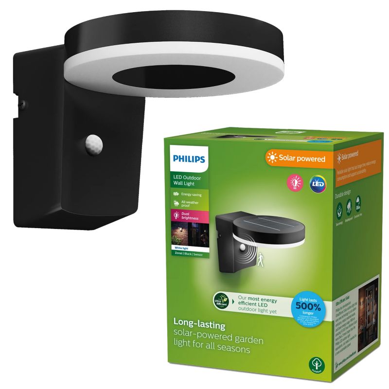 Kinkiet elewacyjny Philips solarny LED ZONAL 1,3W 3000K 250lm IP44 okrągły czarny 1 szt.