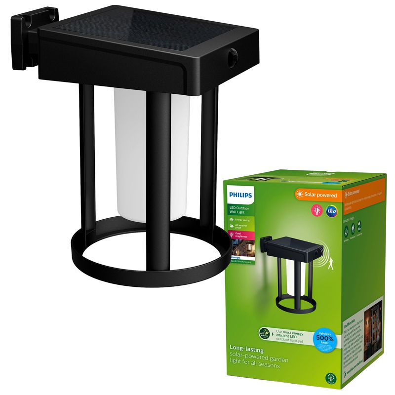 Kinkiet Ogrodowy Philips Lampa Solarna Elewacyjna Zewnętrzna LED 1.4W 250lm 3000K z Czujnikiem Ruchu i Zmierzchu Czarna 1 szt.