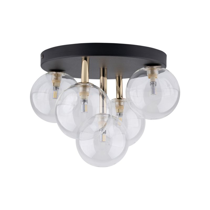 Lampa Sufitowa TK-Lighting Nilos plafon na kole czarno złota 5x kule szklane - 1szt.