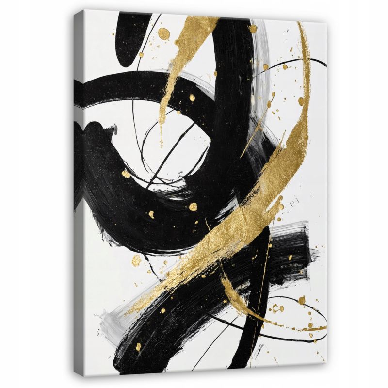 Obraz Na Płótnie Canvas WALLARENA 100x70 cm Dekoracja Ścienna Do Sypialni Salonu Kuchni Glamour Złoty Czarny 1 szt.