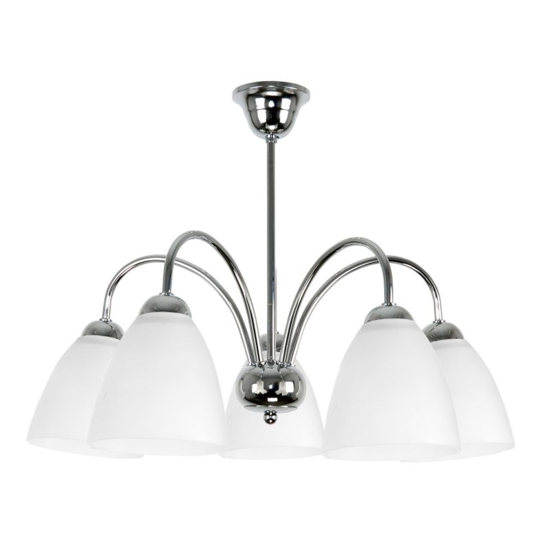 Lampa wisząca EDYLIT żyrandol glamour chrom białe klosze 5xE27 sufitowa BEN 7-250 1 szt.