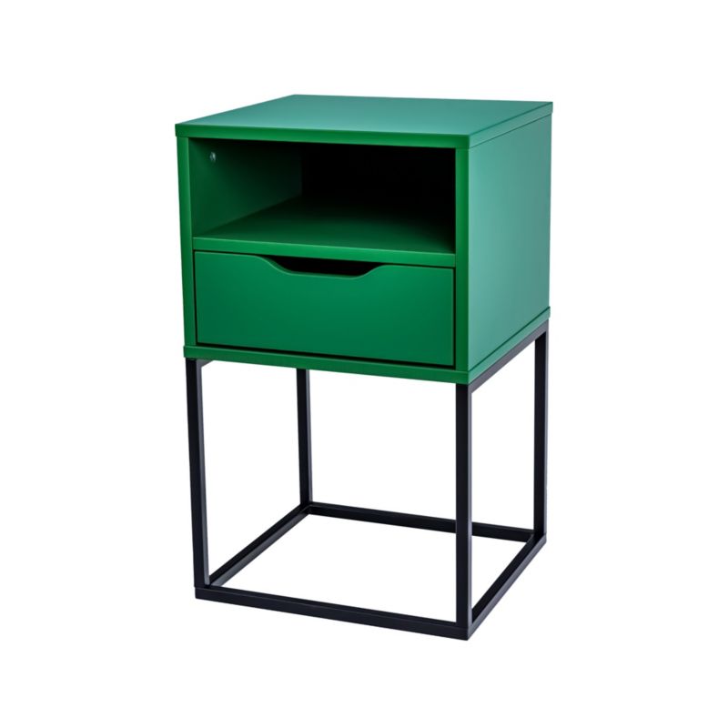 Stolik Nocny MDF POSNORD z Metalowa Ramą Półką i Szufladą - 38x36x63 cm Zielony Lakierowany - Szafka Nocna 1szt.