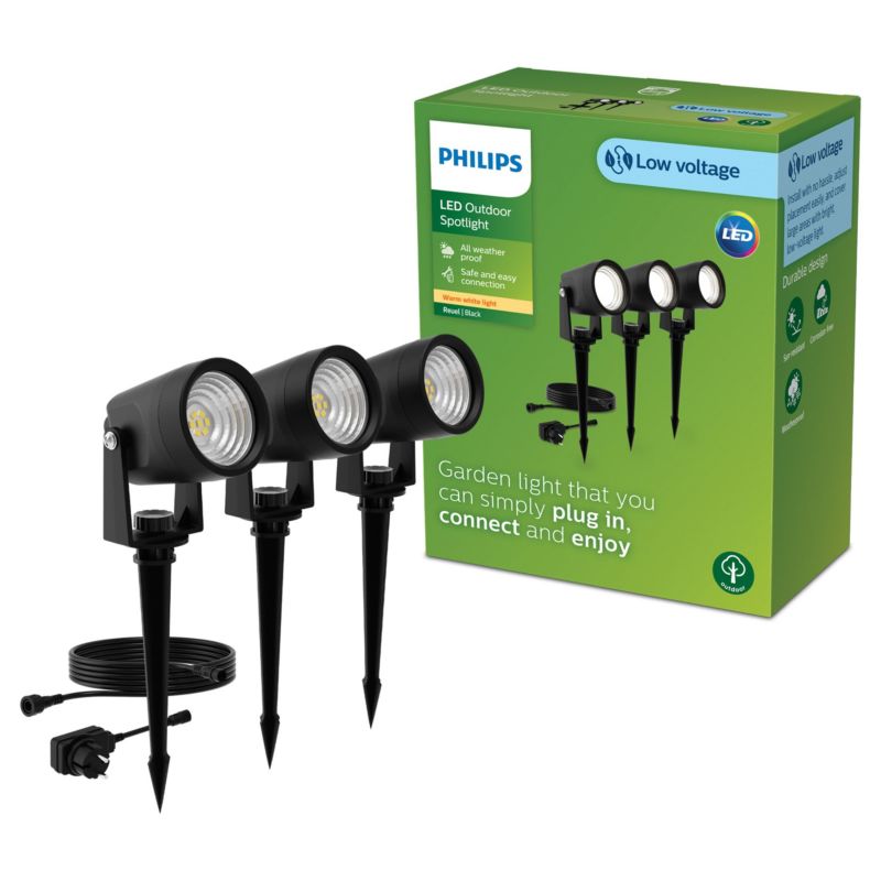 Lampa Ogrodowa Reuel Philips Reflektor LED 1.5W 180lm 2700K Czarna 3 szt.