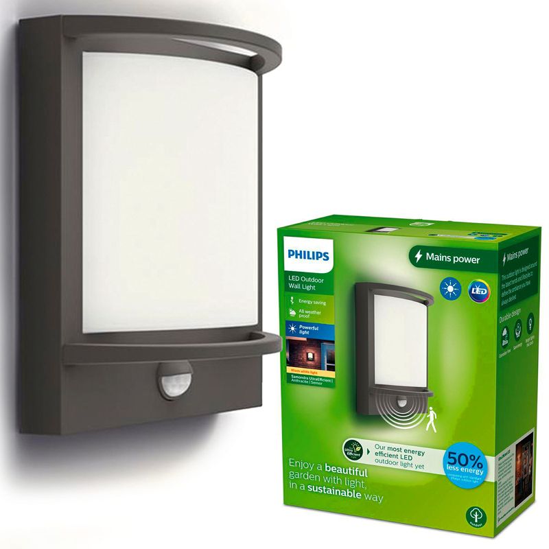 Kinkiet Ogrodowy Samondra Philips Lampa Zewnętrzna LED 3.8W 800lm 2700K z Czujnikiem Ruchu i Zmierzchu Antracyt 1 szt.