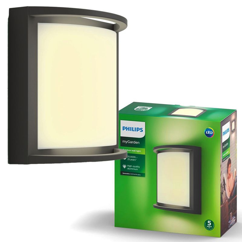 Kinkiet Ogrodowy Samondra Philips Lampa Elewacyjna Zewnętrzna LED 12W 1200lm 2700K IP44 Antracyt 1 szt.