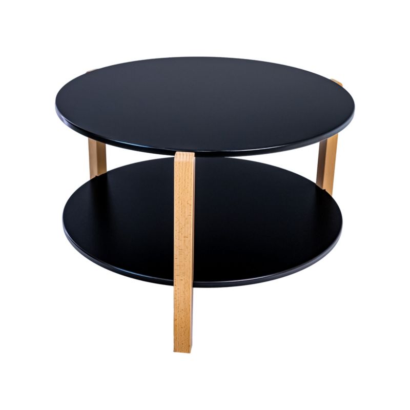 Okrągły Stolik Kawowy z Półką Dwupoziomowy POSNORD MDF 75x50 cm, Bukowe Nogi Czarny 1szt.