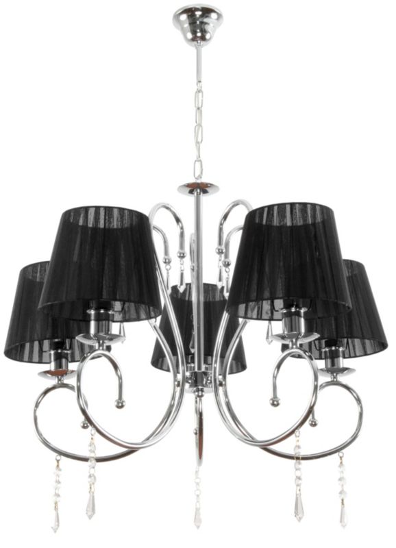 Lampa wisząca EDYLIT żyrandol 5xE27 do salonu czarne abażury kryształki chrom glamour GINA 11-430 1 szt.