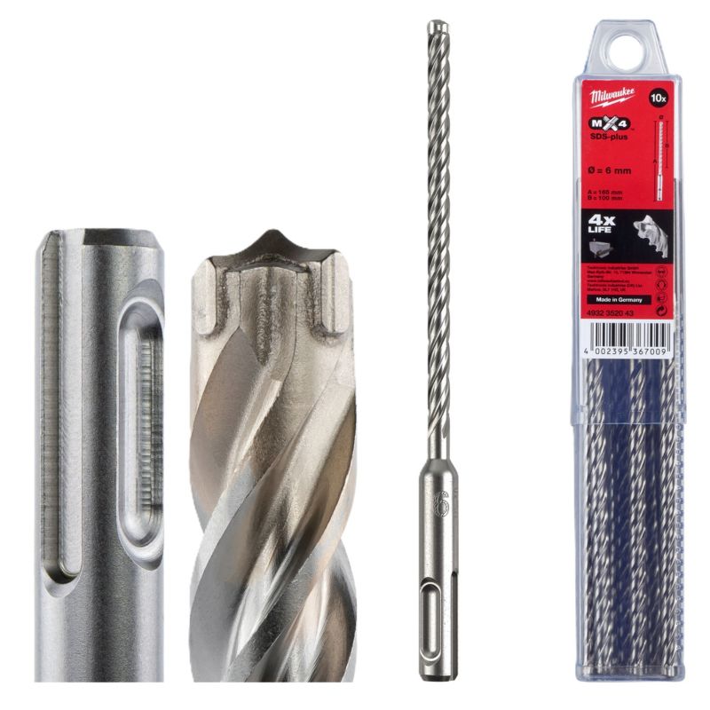 Wiertła do betonu Milwaukee MX4 SDS PLUS średnica 6 mm długość 165 mm 10szt