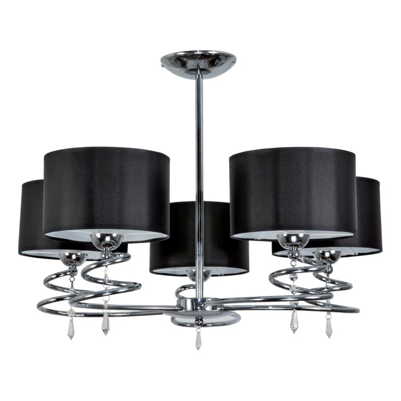Lampa wisząca EDYLIT chrom czarne abażury kryształki glamour do salonu 5xE27 QUEEN NEGRO 12-630 1 szt.