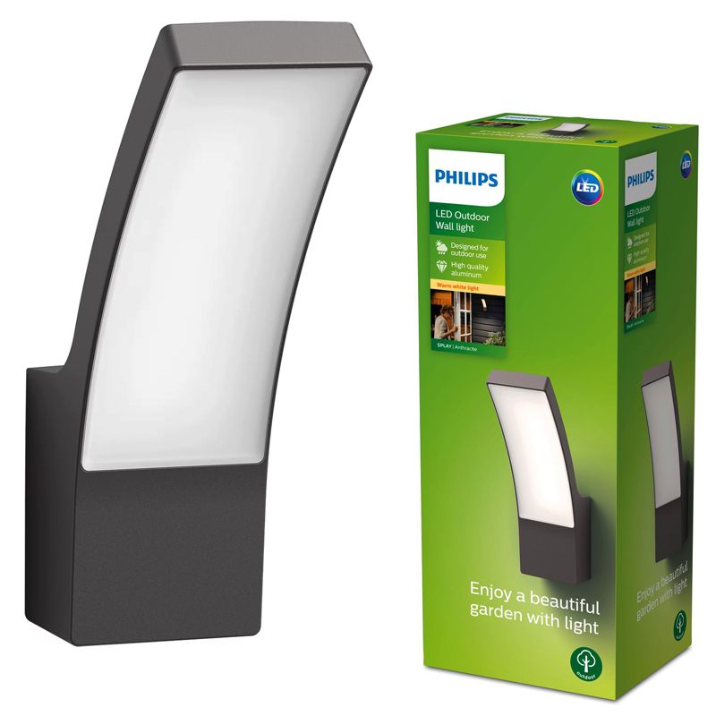 Kinkiet Ogrodowy Splay Philips Lampa Elewacyjna Zewnętrzna LED 12W 1100lm 2700K IP44 Antracyt 1 szt.