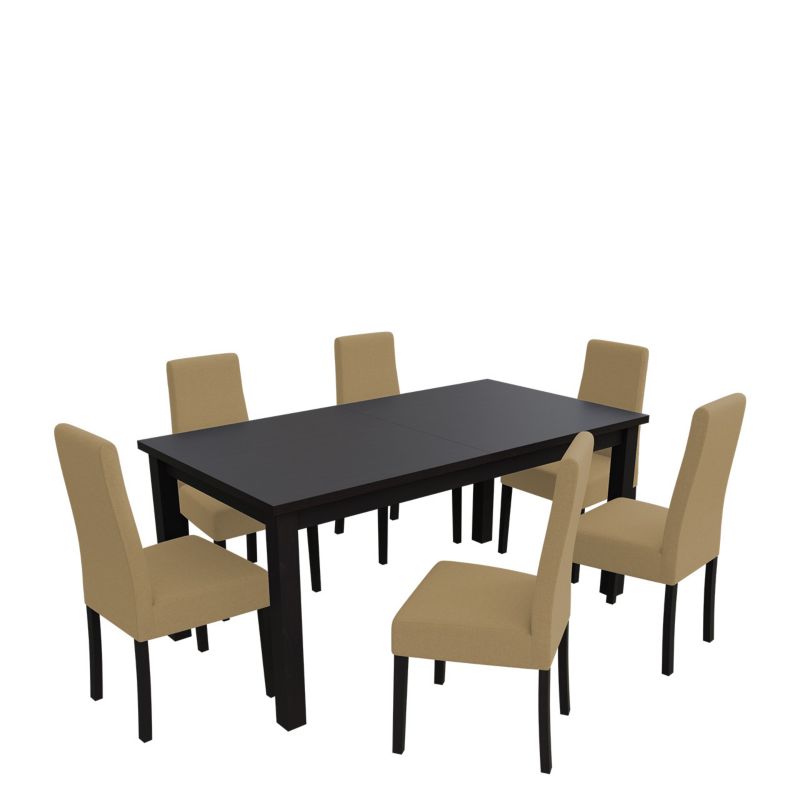 Zestaw RO20 MIRJAN 24 Stół rozkładany S18-L 80x160/200 + 6 krzeseł K63A wenge + piaskowy 1 kpl.