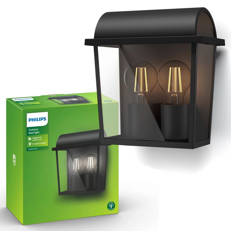 Kinkiet Ogrodowy Harvest Philips Lampa Elewacyjna Zewnętrzna 2x E27 IP44 Czarna 1 szt.