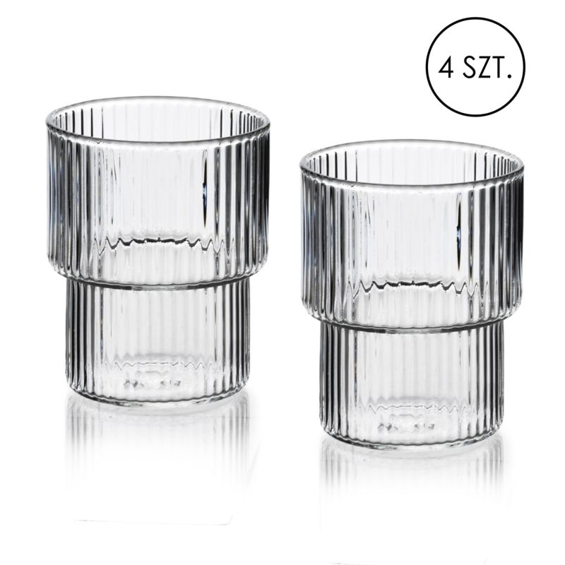 Szklanki borokrzemowe ALLESKEN ELLA STRIPES MONDEX 8x7x9,7cm przezr. 4 szt
