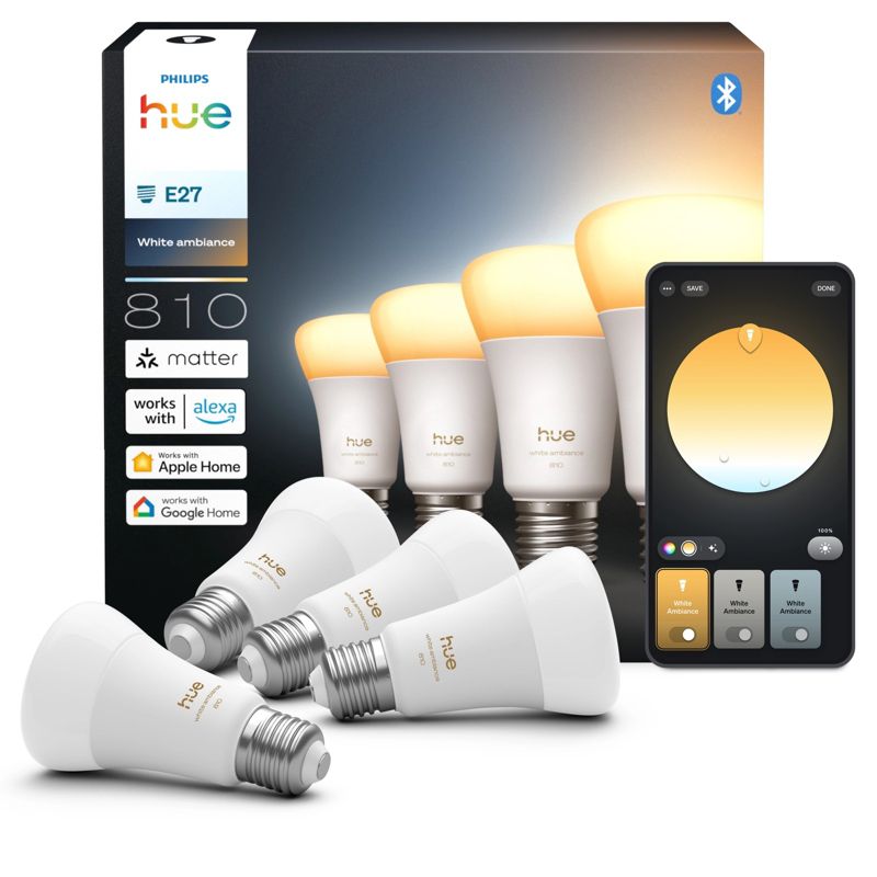Żarówka LED Philips HUE E27 A60 6W 810lm 1800-20000K CCT Inteligentna Bluetooth White Ambiance 4 szt.