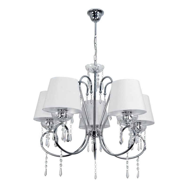 Lampa wisząca żyrandol 5xE27 biały abażur kryształki chrom glamour klasyczna do salonu NOLA BIANCO 12-380 1 szt.