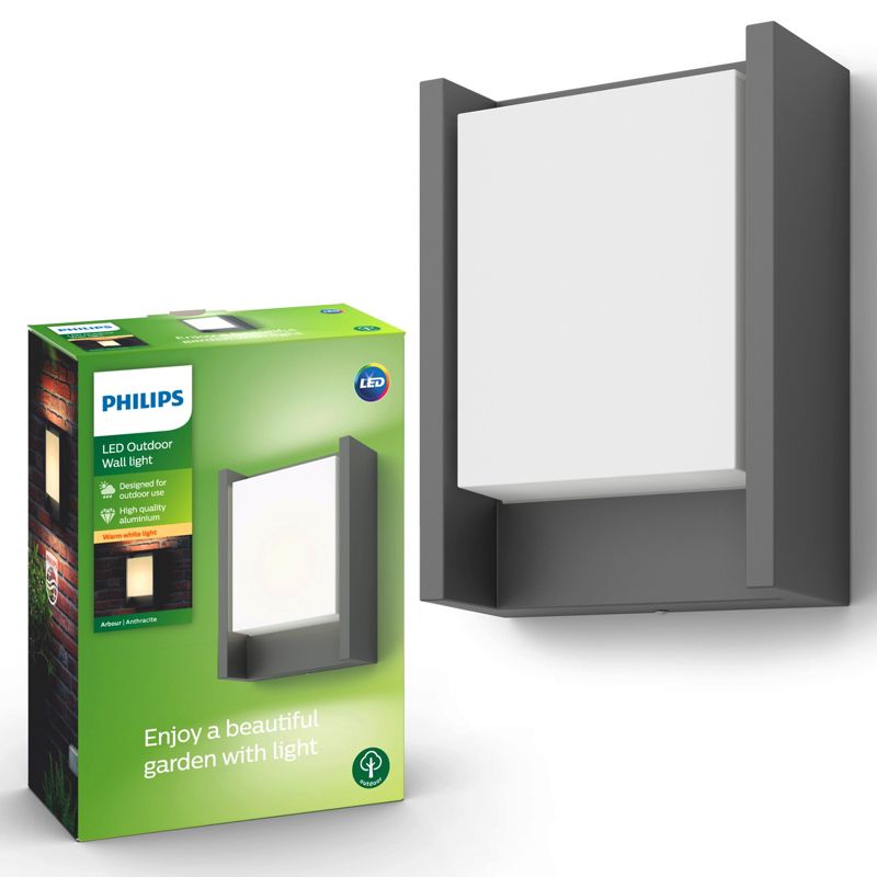 Kinkiet Ogrodowy Arbour Philips Lampa Elewacyjna Zewnętrzna LED 6W 600lm 2700K IP44 Antracyt 1 szt.