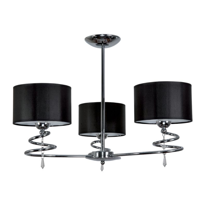 Lampa wisząca sufitowa EDYLIT chrom czarne abażury walec kryształki glamour do salonu 3xE27 QUEEN NEGRO 12-632 1 szt.