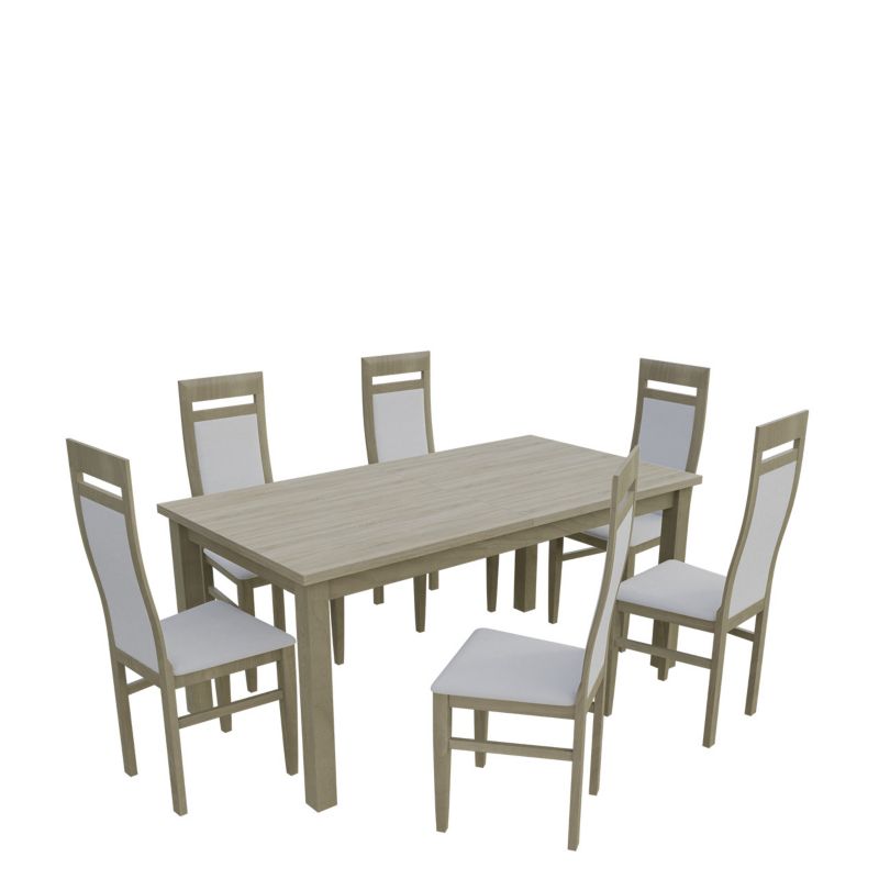 Zestaw RO24 MIRJAN 24 Stół rozkładany S18-L 80x160/200 + 6 krzeseł K70 dąb sonoma + biała ekoskóra 1 kpl.