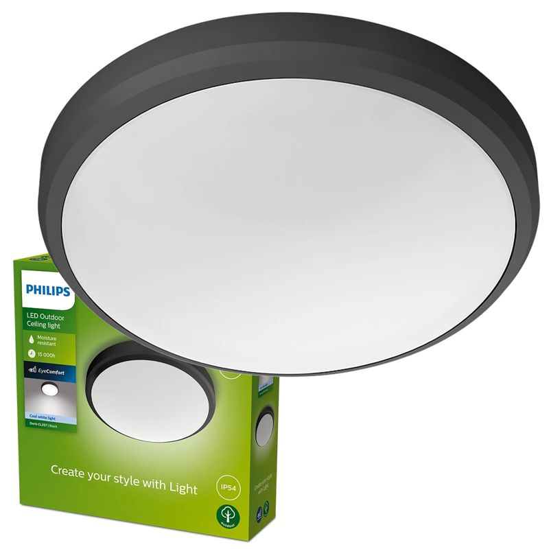 Lampa Ogrodowa Doris Philips Plafon LED 6W 600lm 4000K IP54 Wodoodporna Czarna 1 szt.